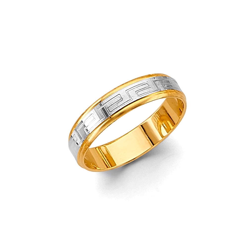14K Two-Tone Gold 5mm Greek Design Men's Wedding Band Ring - Size 10