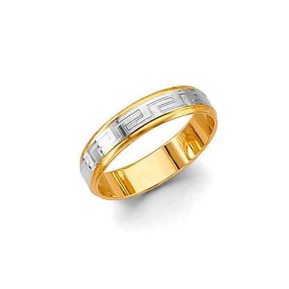 14K Two-Tone Gold 5mm Greek Design Men's Wedding Band Ring - Size 10