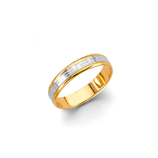 14K Two-Tone Gold 4mm Greek Design Women's Wedding Band Ring - Size 7