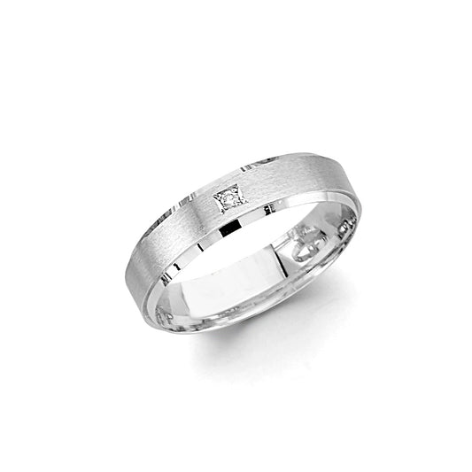 14K White Gold 5mm Cubic Zirconia Sand Polish Men's Wedding Band Ring - Size 10