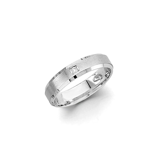 14K White Gold 4mm Cubic Zirconia Sand Polish Women's Wedding Band Ring - Size 7
