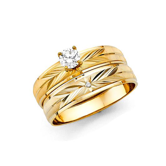 14K Yellow Gold Women’s Cubic Zirconia Engagement Ring - Diamond-Cut Bridal Ring