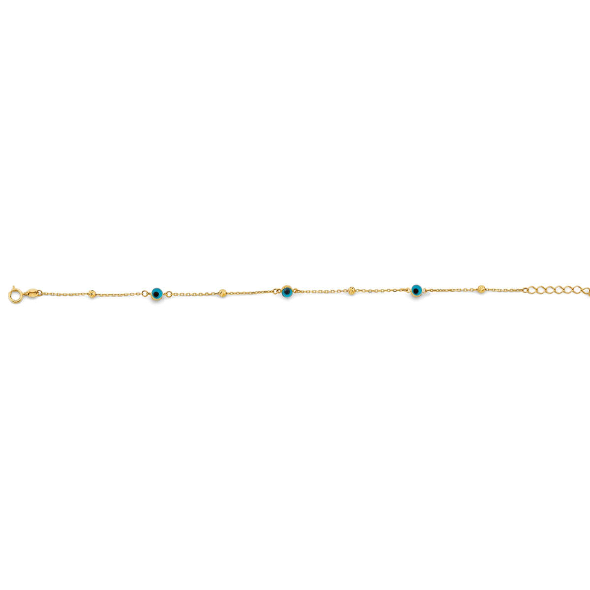 14K Yellow Gold Sky Blue Evil Eye Charm Bracelet for Women