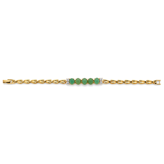14K Yellow Gold Jade Accent Bracelet - Oval Green Gemstone Fine Jewelry for Women