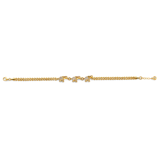 14K Yellow Gold Elephant Bracelet - Cubic Zirconia Animal Charm Link Bracelet