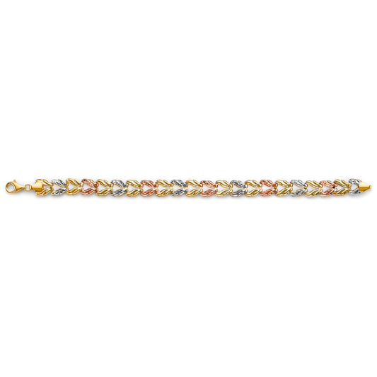 14K Tri-Color Gold Double-Face Graduated Stampato Bracelet - Diamond-Cut Textured Italian Style