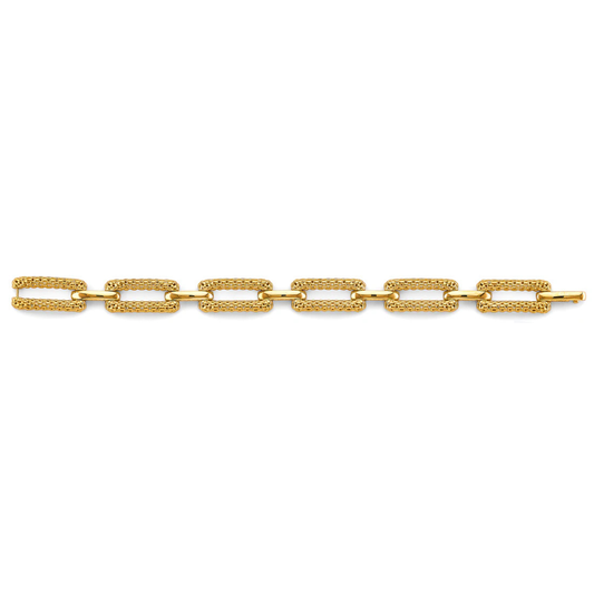 14K Yellow Gold Hollow Mesh Oval Link Bracelet - Polished Desginer Chain Jewelry