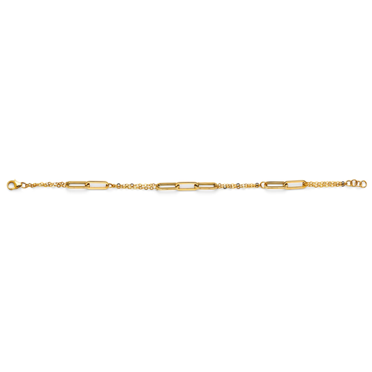 14K Yellow Gold Hollow Paperclip Chain Bracelet - Minimalist Link Jewelry