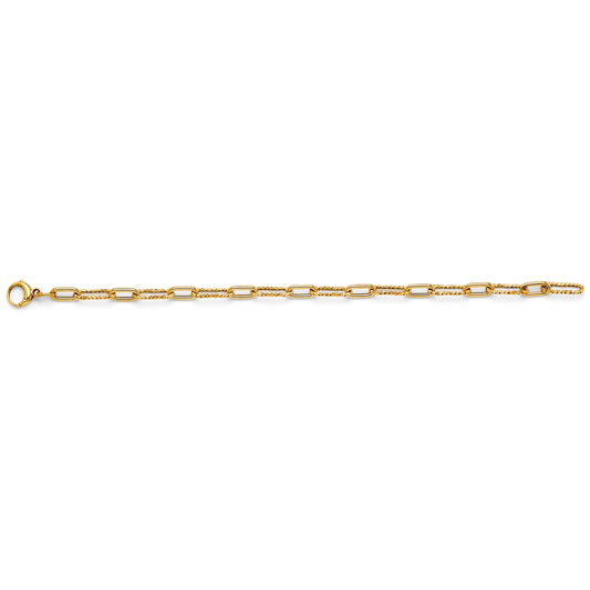 14K Yellow Gold Hollow 1+1 Paperclip Link Bracelet - Minimalist Unisex Fine Jewelry