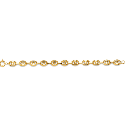 14K Yellow Gold Puffed Mariner Bracelet Bold Thick Link Statement Chain