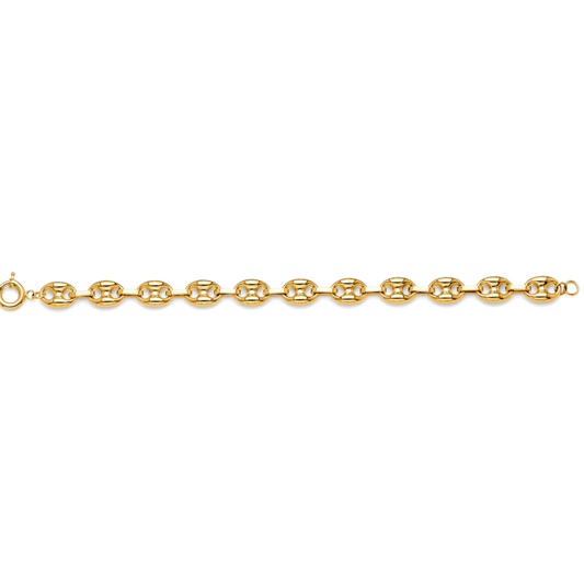 14K Yellow Gold Puffed Mariner Bracelet Bold Thick Link Statement Chain