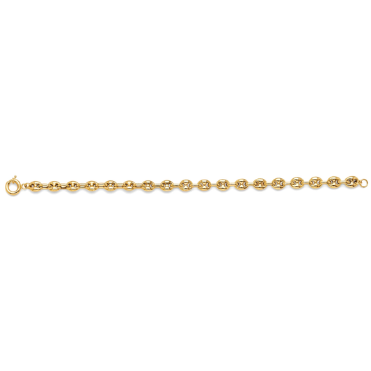 14K Yellow Gold Puffed Mariner Link Bracelet Solid Gold Classic Chain