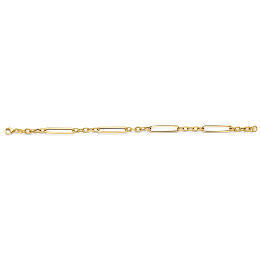 14K Yellow Gold Hollow Paperclip and Oval Link Bracelet Lightweight Chain Bracelet