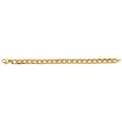 14K Yellow Gold Hollow Bar Curb Chain Bracelet for Men & Women