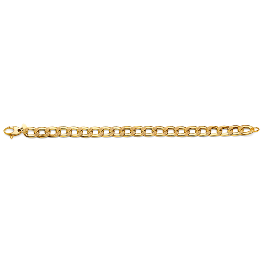 14K Yellow Gold Hollow Bar Curb Chain Bracelet for Men & Women
