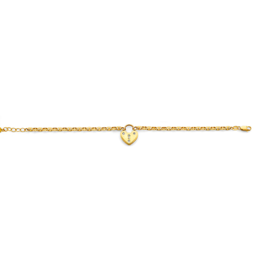 14K Yellow Gold Heart Lock Mariner Chain Bracelet - 7"+1" Adjustable (5.2g)