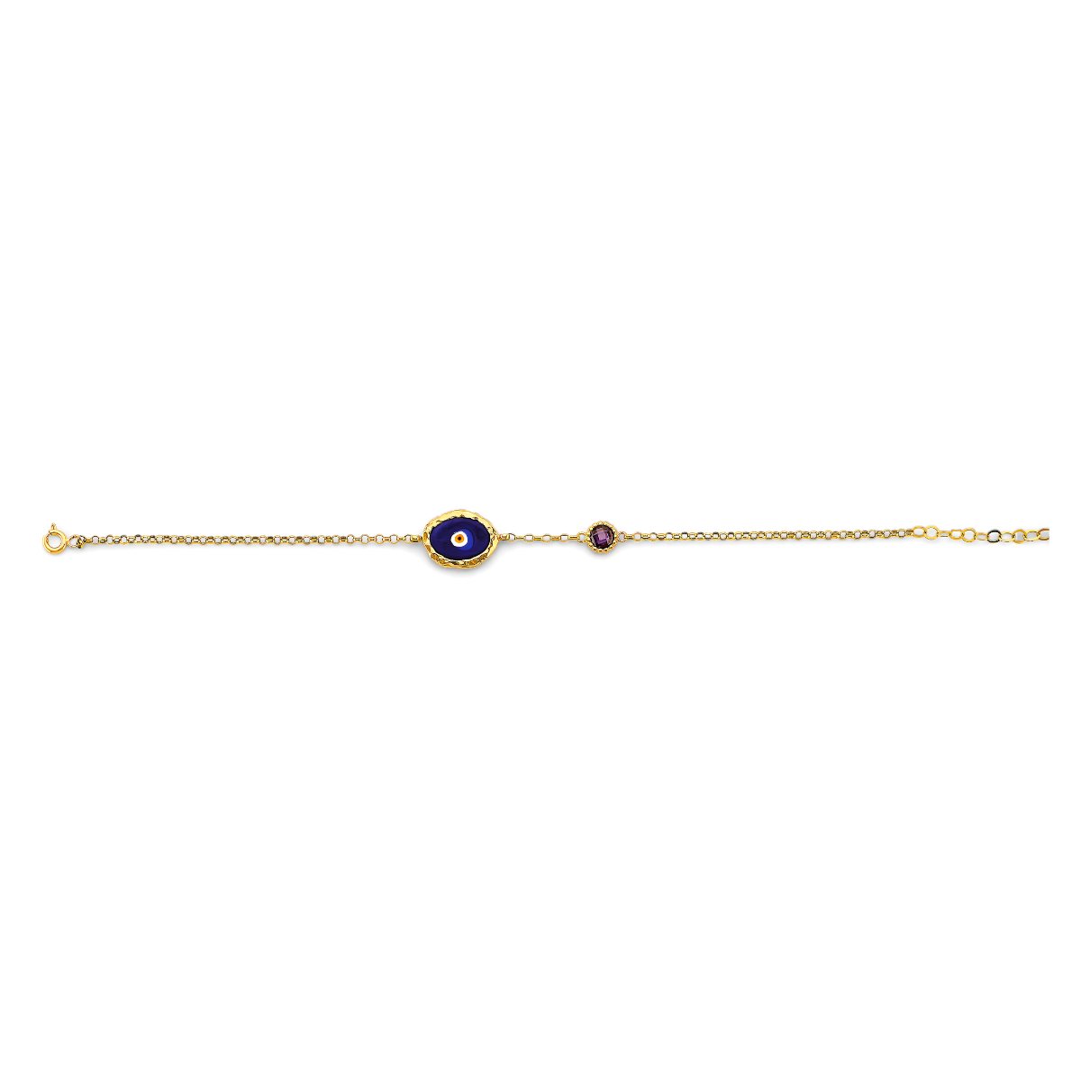 14K Yellow Gold Cubic Zirconia Fancy Blue Evil Eye Bracelet