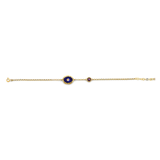 14K Yellow Gold Cubic Zirconia Fancy Blue Evil Eye Bracelet