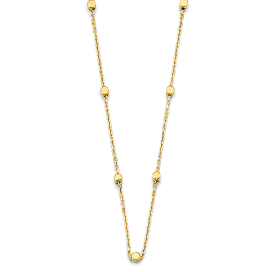 14K Yellow Gold Square Shape Bead Station Necklace for Women