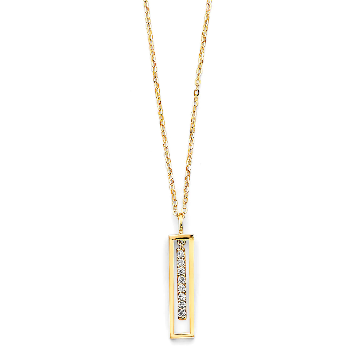 14K Yellow Gold Cubic Zirconia Bar Frame Necklace