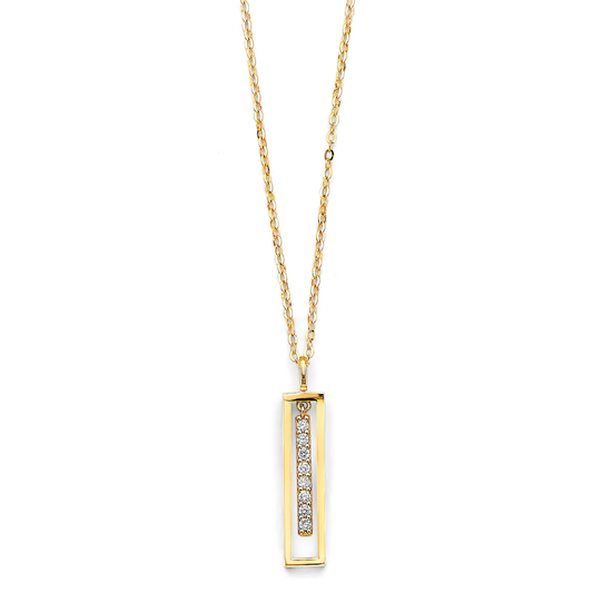 14K Yellow Gold Cubic Zirconia Bar Frame Necklace