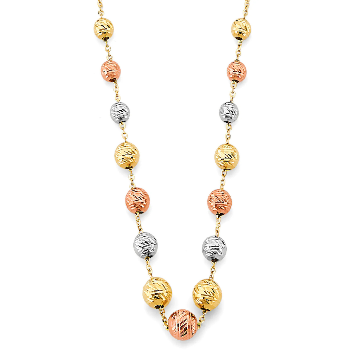 14K Yellow Gold Graduated Diamond-Cut Ball Necklace or Chain for Women