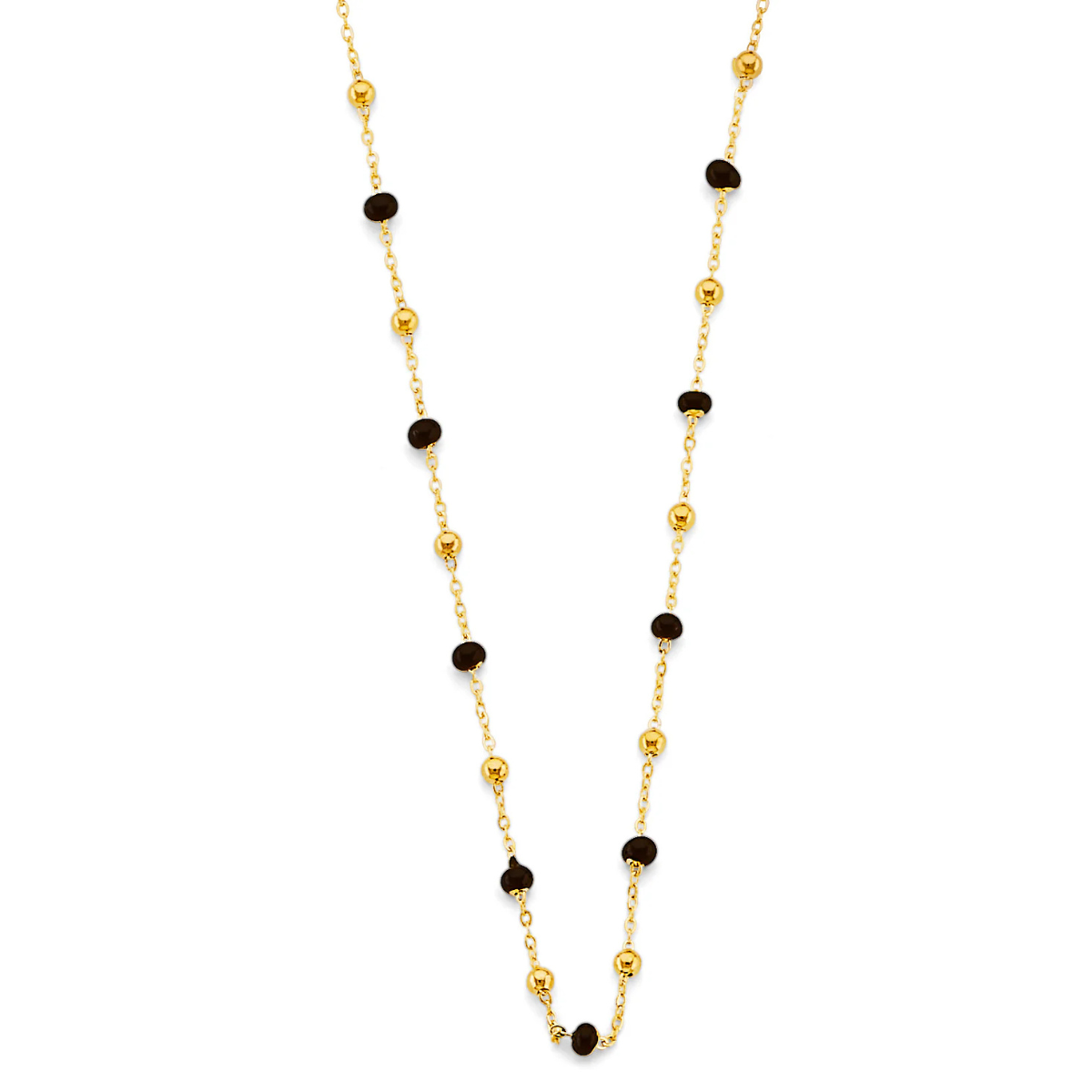 14K Yellow Gold Black Enamel Bead Necklace - Minimalist Luxury Chain Necklace for Women