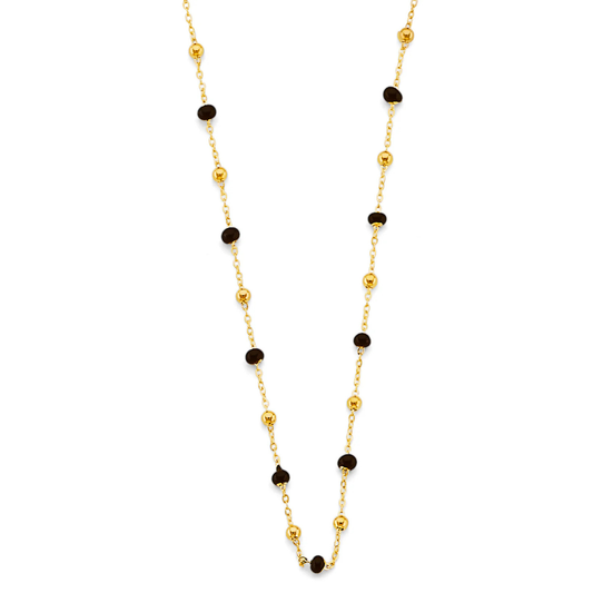 14K Yellow Gold Black Enamel Bead Necklace - Minimalist Luxury Chain Necklace for Women