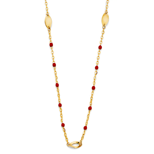 14K Yellow Gold Red Enamel Bead Necklace for Women