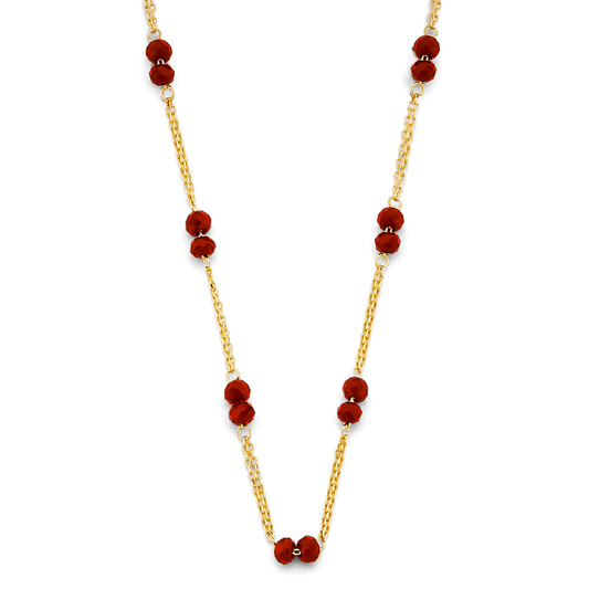 14K Yellow Gold Coral Bead Necklace - Genuine Coral Beaded Fine Jewelry for Women