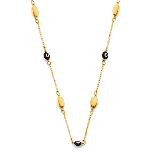 14K Yellow Gold Blue Evil Eye Necklace - Minimalist Protective Charm Necklace for Women