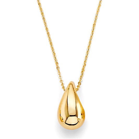 14K Yellow Gold Water Drop Pendant Necklace - Minimalist Teardrop Necklace for Women
