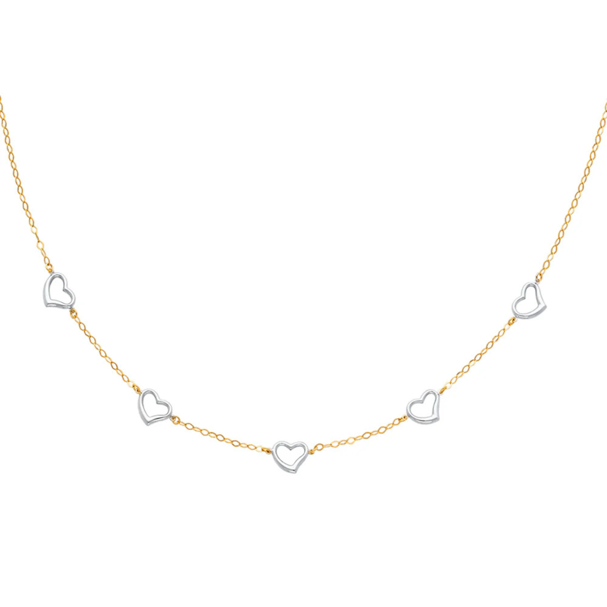 14K Two-Tone Gold Lightweight Oval Link Necklace with Heart for Women