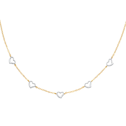 14K Two-Tone Gold Lightweight Oval Link Necklace with Heart for Women
