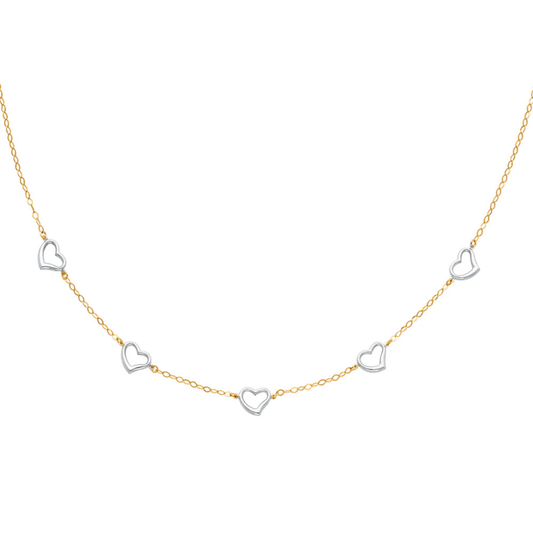 14K Two-Tone Gold Lightweight Oval Link Necklace with Heart for Women