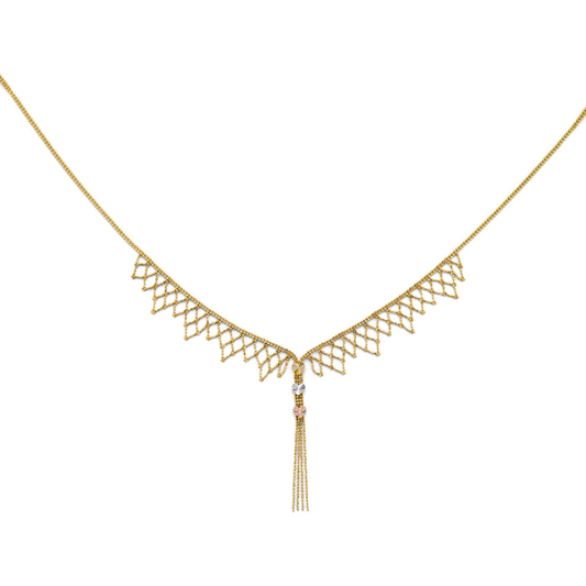 14K Tri-Color Gold Beaded Necklace with Diamond-Cut Heart Pendant for Women