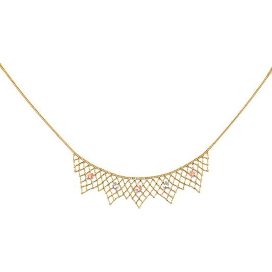 14K Tri-Color Gold Butterfly Beaded Necklace for Women