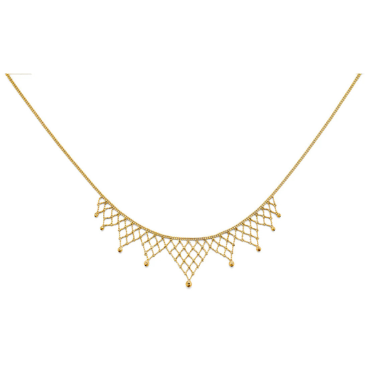 14K Yellow Gold Beaded Fringe Necklace for Women