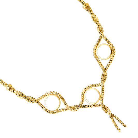 14K Yellow Gold Mexican 2 Pesos (3PCS) Bola Necklace