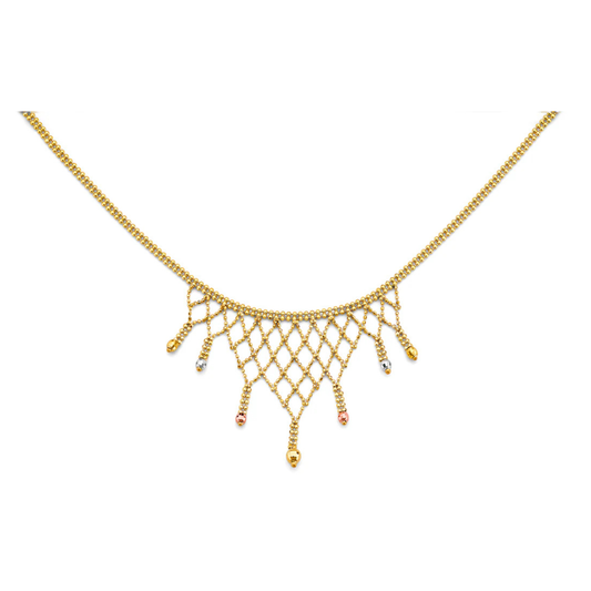 14K Tri-Color Gold Beaded Necklace for Women