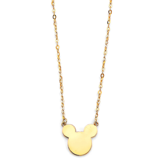 14K Yellow Gold Plain Cartoon Mouse Necklace for Women & Girls
