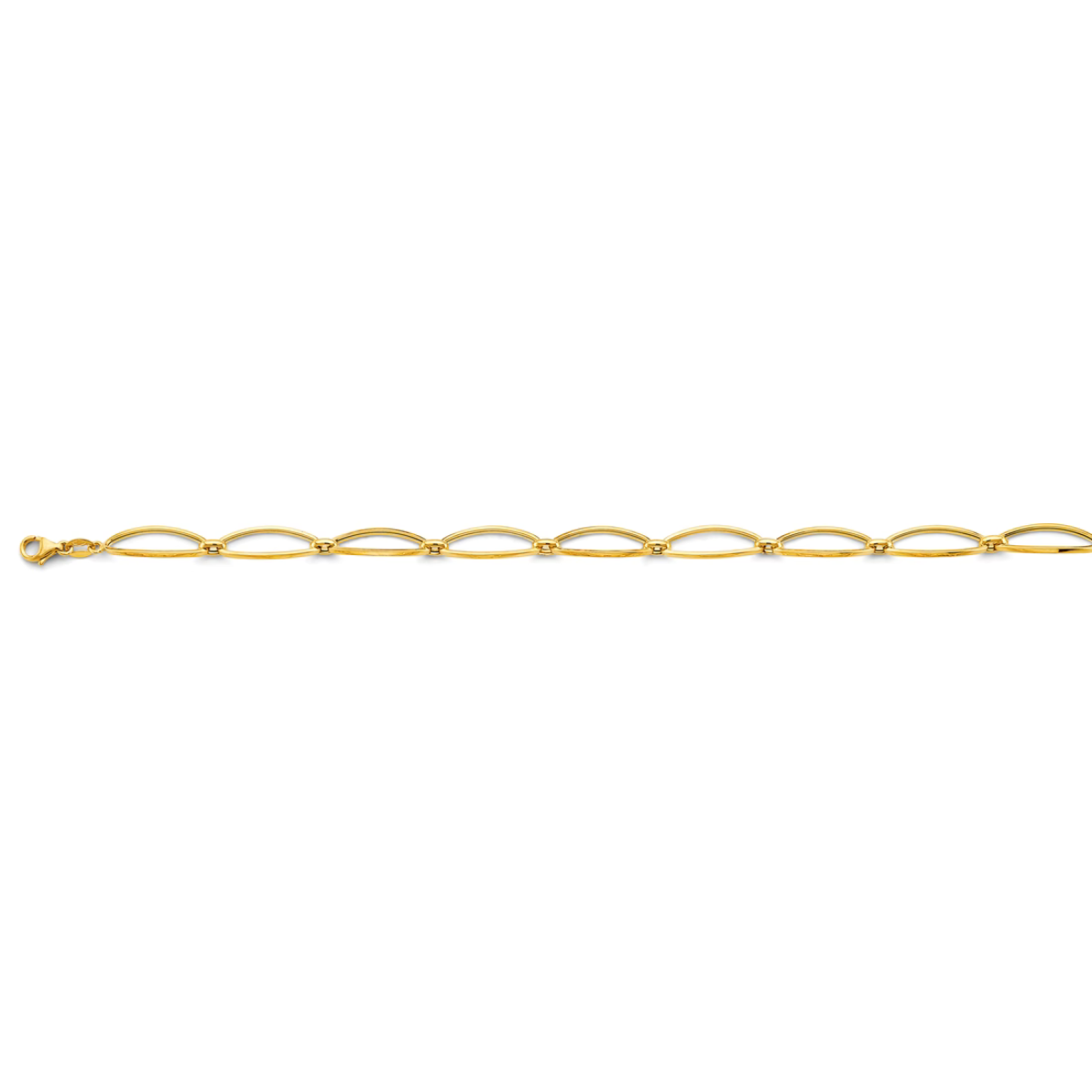 14K Yellow Gold Elongated Oval Link Bracelet - Polished Hollow Chain Design