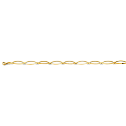 14K Yellow Gold Elongated Oval Link Bracelet - Polished Hollow Chain Design