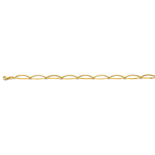 14K Yellow Gold Elongated Oval Link Bracelet - Polished Hollow Chain Design