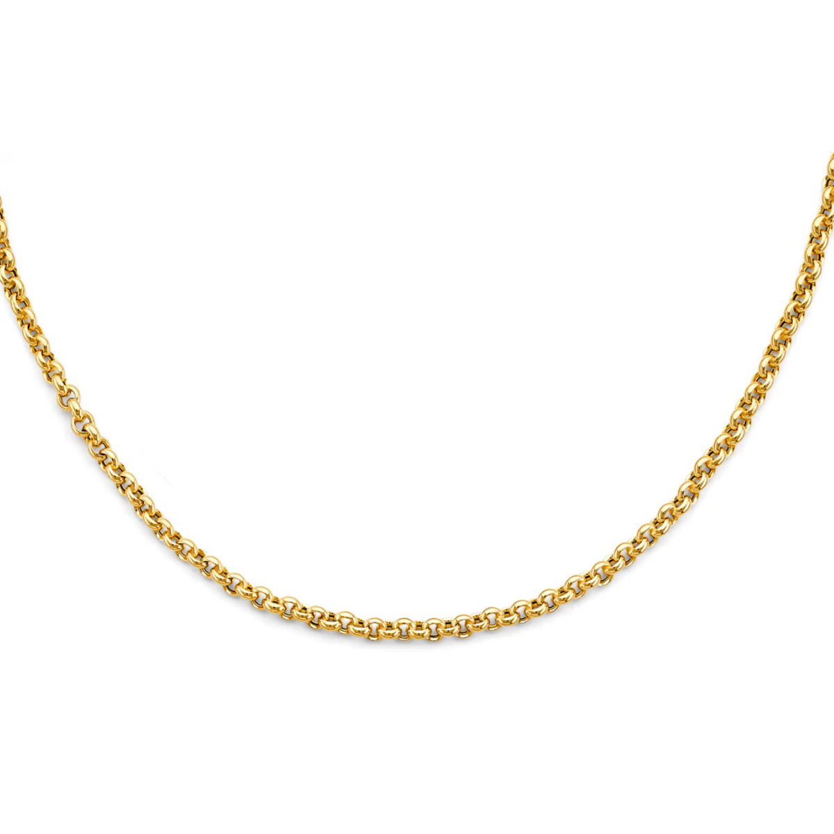 14K Yellow Gold Hollow Rolo Chain Necklace - Classic Polished Link Design