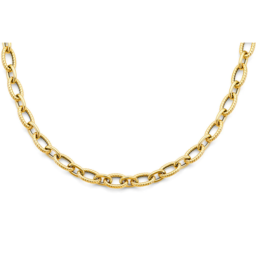 14K Yellow Gold Hollow Bold Oval Link Unisex Chain Necklace