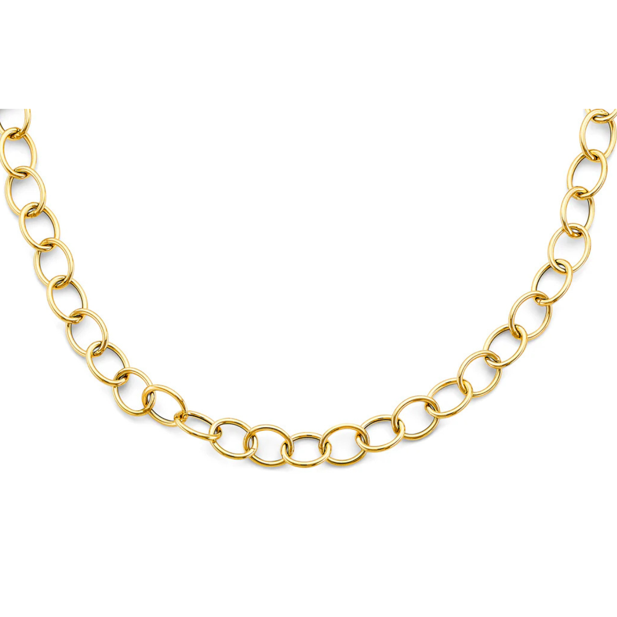 14K Yellow Gold Hollow Oval Link Necklace - Bold Classic Statement Chain