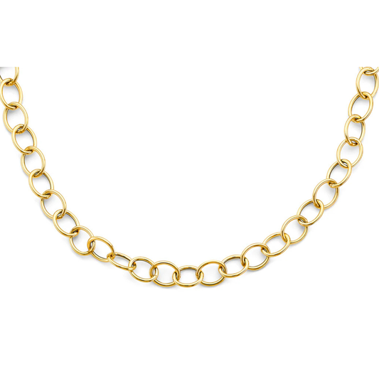 14K Yellow Gold Hollow Oval Link Necklace - Bold Classic Statement Chain