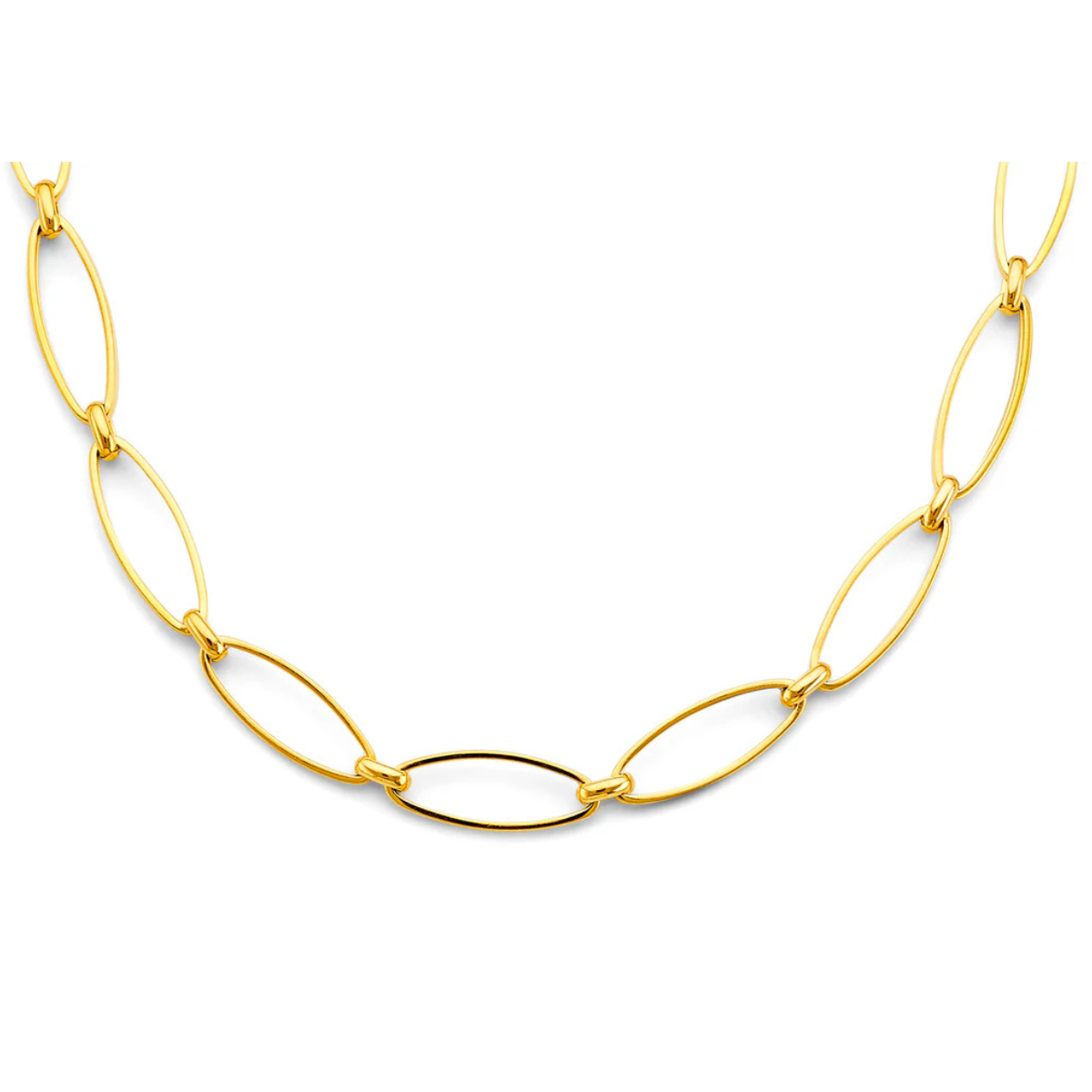 14K Yellow Gold Long Oval Link Chain Necklace - Modern Minimalist Fine Jewelry