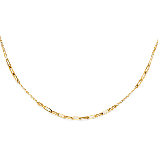 14K Yellow Gold Hollow Paperclip Chain Necklace - Minimalist Link Jewelry for Women & Men